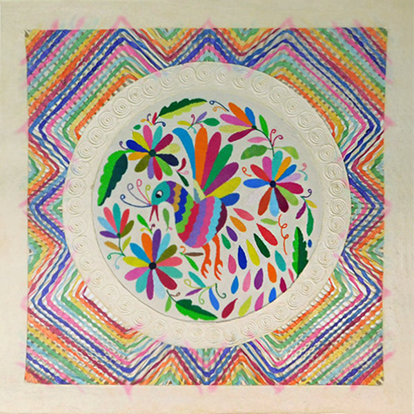 Mixed Media Wall Art: Embroidered Peacock & Handcrafted Paper