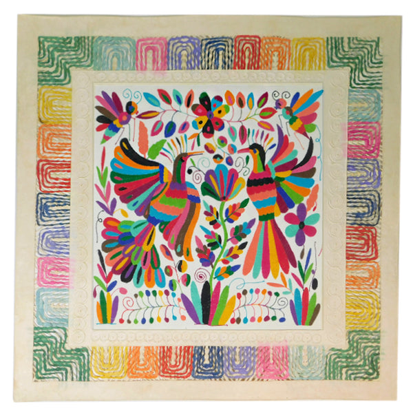 Mixed Media Wall Art: Embroidered Peacocks & Flowers Bark Paper