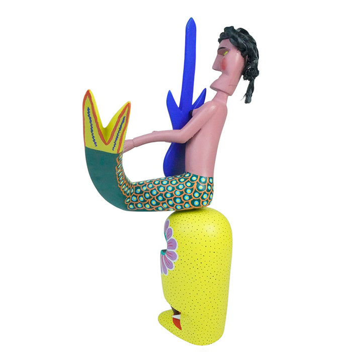 Adrian Xuana: Mermaid & Guitar on Skull Oaxaca Woodcarving