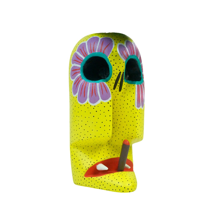 Adrian Xuana: Mermaid & Guitar on Skull Oaxaca Woodcarving