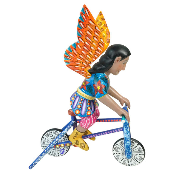 ON SALE Agustin Cruz Jr: Saint Michael Archangel on Bicycle Woodcarving