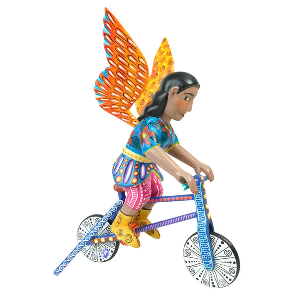 ON SALE Agustin Cruz Jr: Saint Michael Archangel on Bicycle Woodcarving