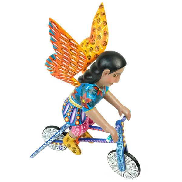 ON SALE Agustin Cruz Jr: Saint Michael Archangel on Bicycle Woodcarving