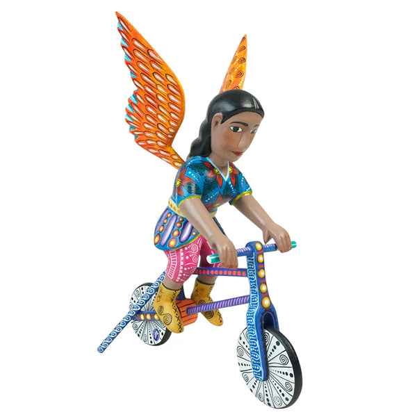 ON SALE Agustin Cruz Jr: Saint Michael Archangel on Bicycle Woodcarving