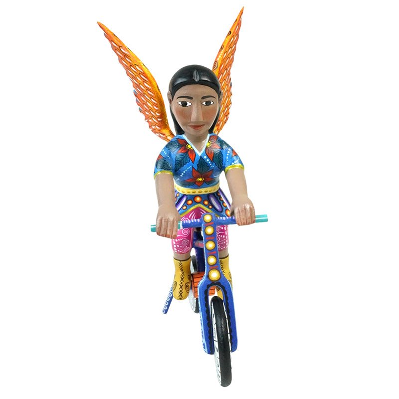 ON SALE Agustin Cruz Jr: Saint Michael Archangel on Bicycle Woodcarving
