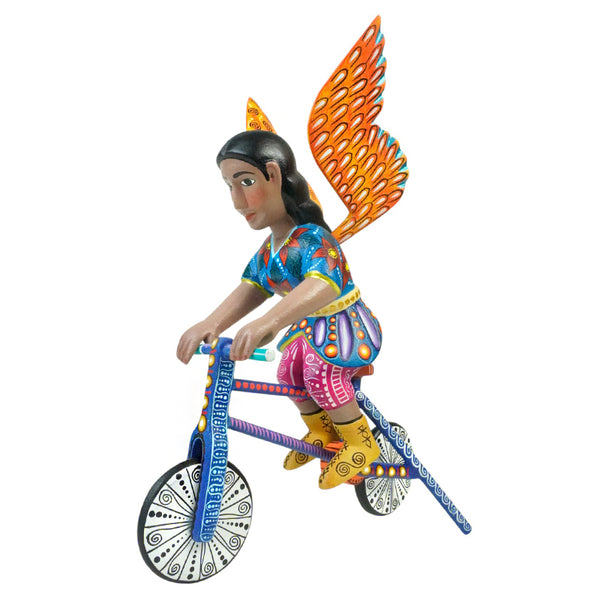 ON SALE Agustin Cruz Jr: Saint Michael Archangel on Bicycle Woodcarving