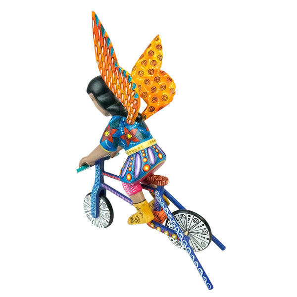 ON SALE Agustin Cruz Jr: Saint Michael Archangel on Bicycle Woodcarving