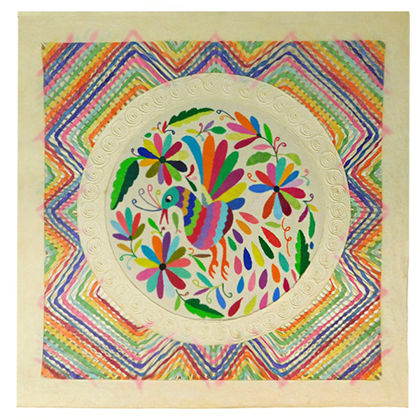 Mixed Media Wall Art: Embroidered Peacock & Handcrafted Paper