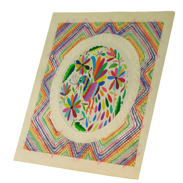 Mixed Media Wall Art: Embroidered Peacock & Handcrafted Paper