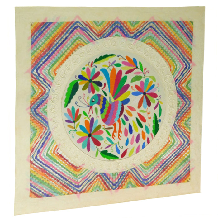 Mixed Media Wall Art: Embroidered Peacock & Handcrafted Paper