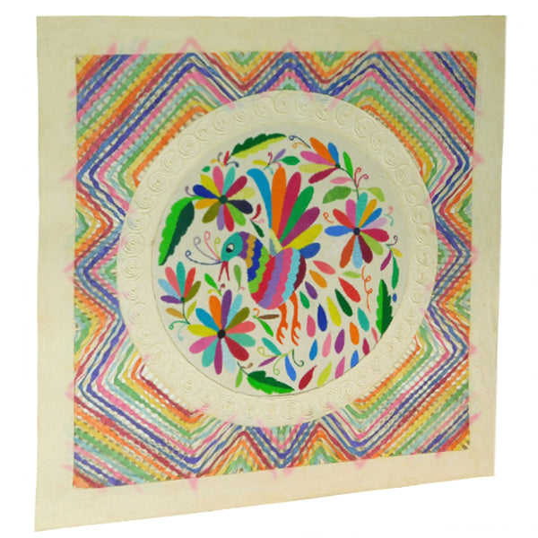 Mixed Media Wall Art: Embroidered Peacock & Handcrafted Paper