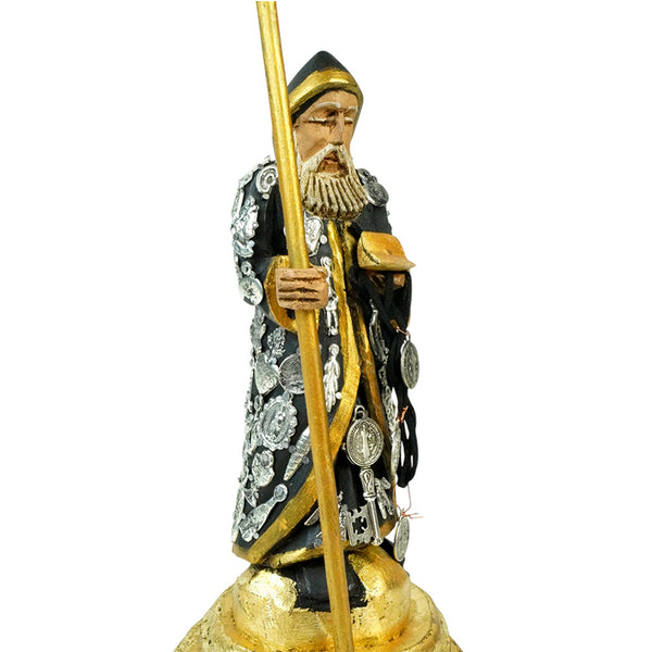 Milagros: Protector Saint Benedict of Nursia Sculpture Woodcarved