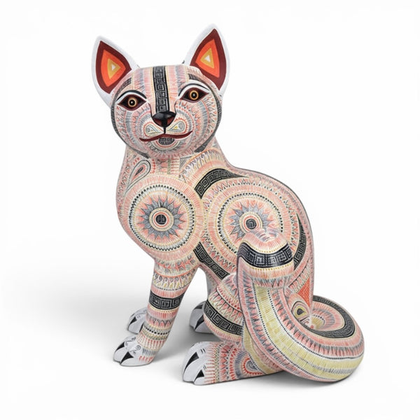 Cat wood figurine handcarved in Oaxaca