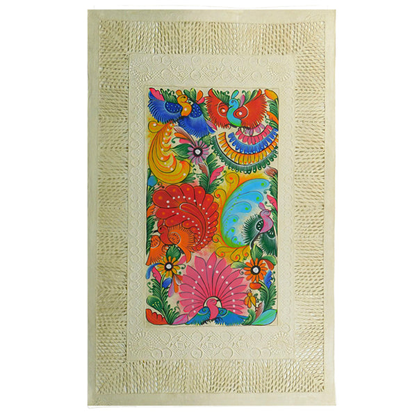 Mixed Media Wall Art: Woven Paper Hand Painted Peacocks