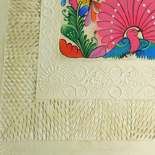 Mixed Media Wall Art: Woven Paper Hand Painted Peacocks