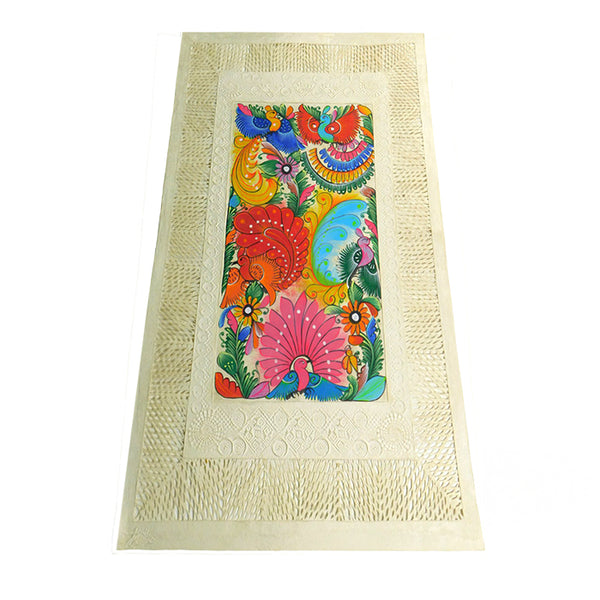 Mixed Media Wall Art: Woven Paper Hand Painted Peacocks