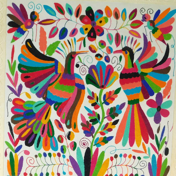 Mixed Media Wall Art: Embroidered Peacocks & Flowers Bark Paper