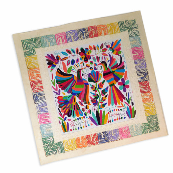 Mixed Media Wall Art: Embroidered Peacocks & Flowers Bark Paper