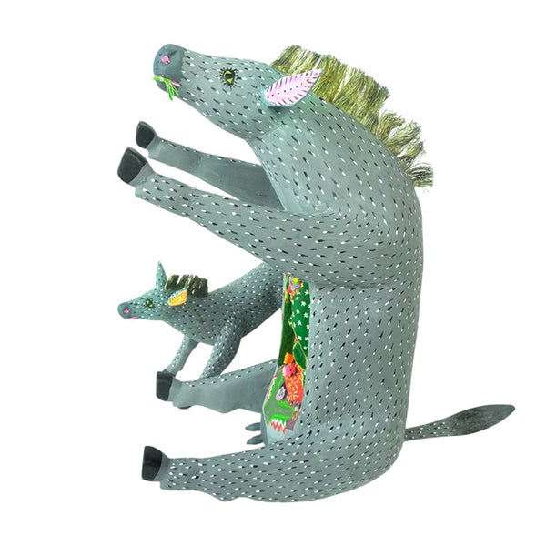 Gabino Reyes: Donkey with Baby Our Lady of Guadalupe Woodcarving