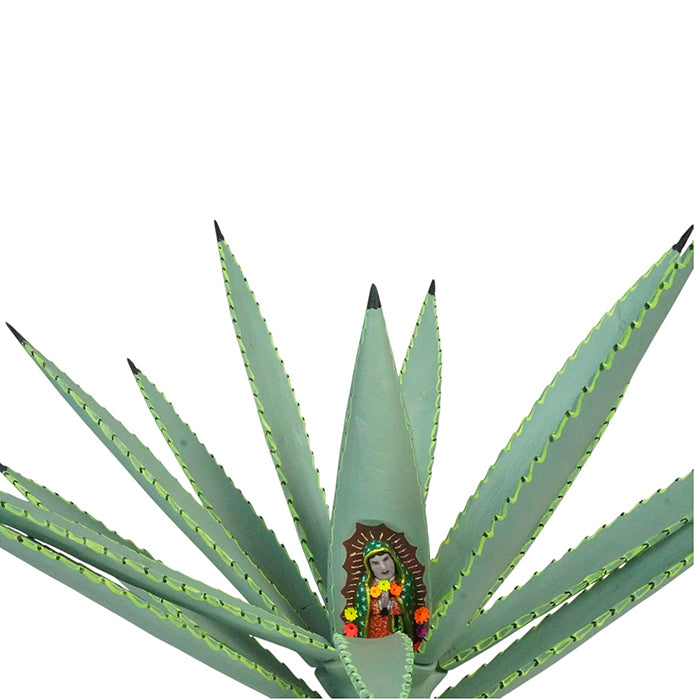 Our Lady of Guadalupe woodcarved on a wooden agave plant sculpture