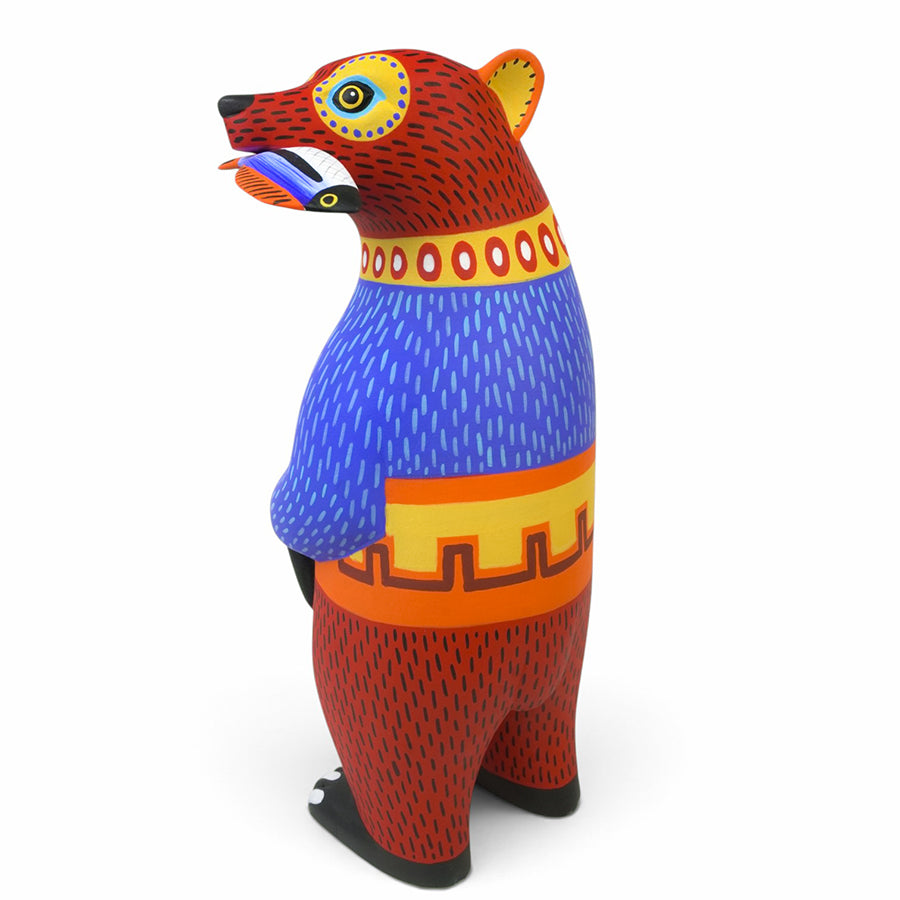 Luis Pablo: Grizzly Bear with Fish Alebrije Woodcarving