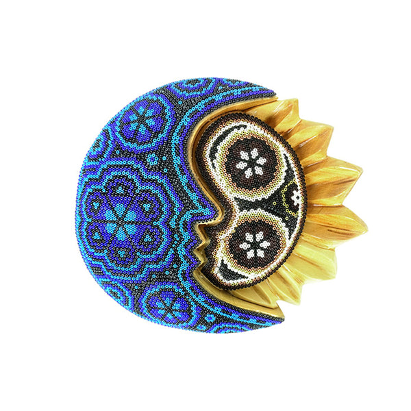 Huichol: Wall Hanging Beaded Sun & Moon Figurine
