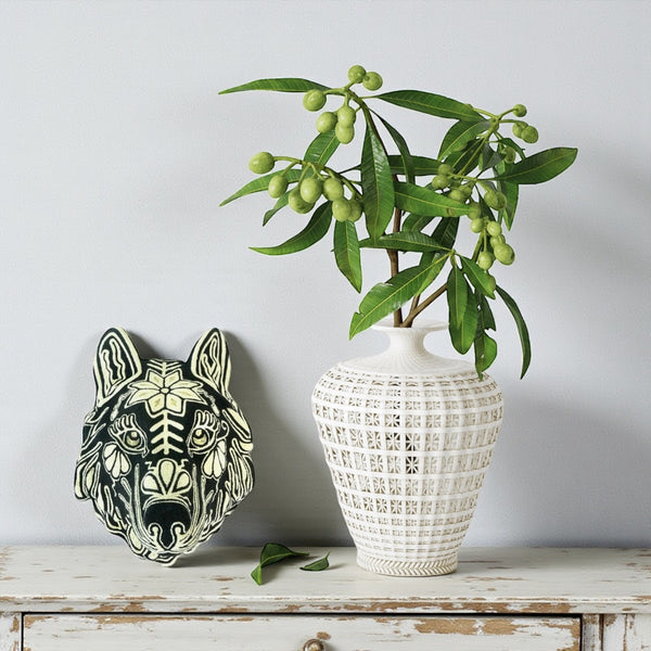 Huichol: Wall Hanging Yarn Wolf Figurine