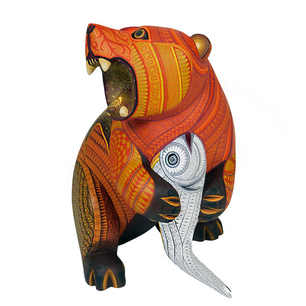 Grizzly Bear wood figure handcarved with a fish