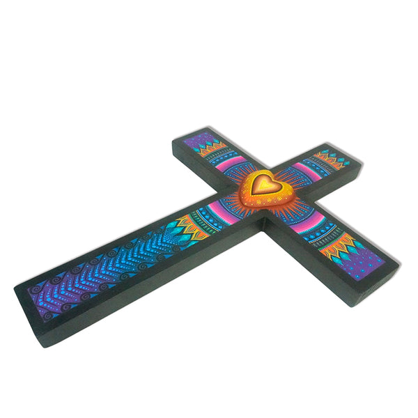 Julia Fuentes: Large Sacred Heart Cross Woodcarving