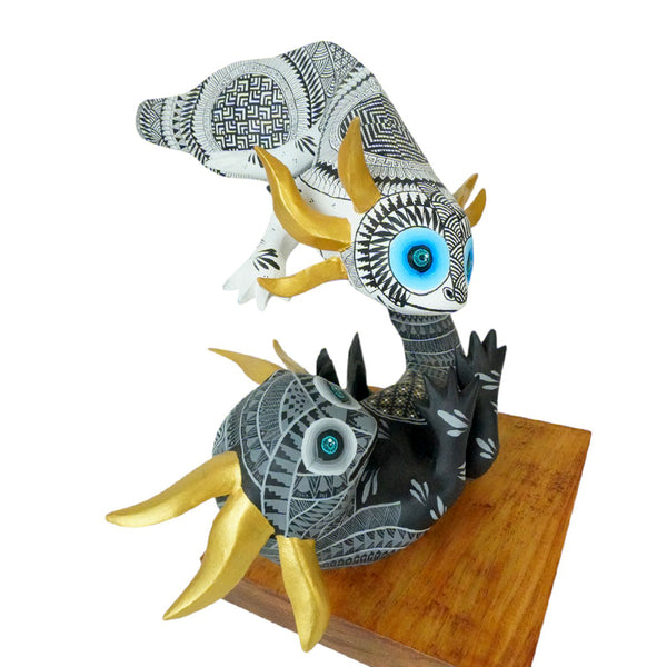 Luis Angel Lucamo: Dancing Axolotls Woodcarving