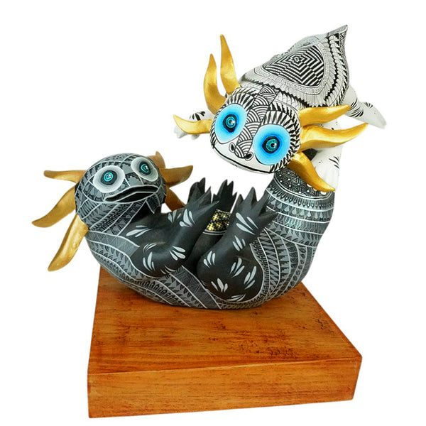 Luis Angel Lucamo: Dancing Axolotls Woodcarving