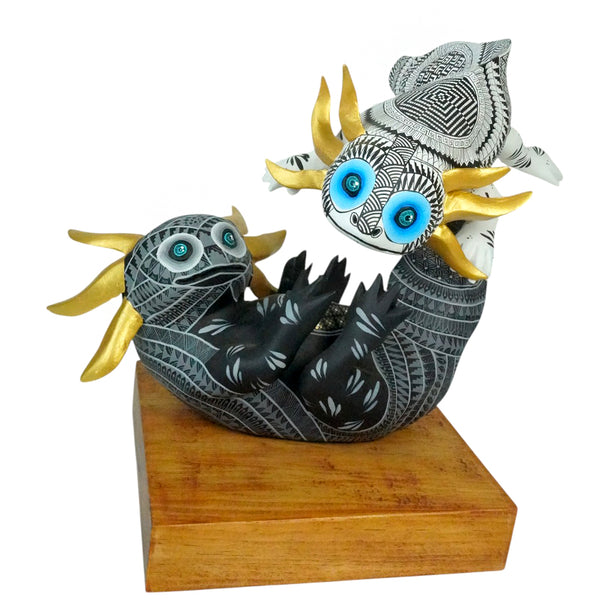 Luis Angel Lucamo: Dancing Axolotls Woodcarving