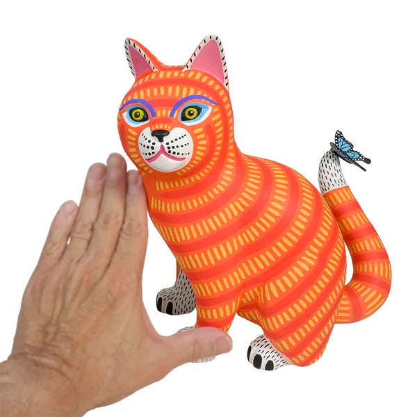 Luis Pablo: Alebrije Cat with Butterfly Woodcarving