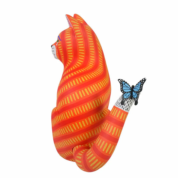 Luis Pablo: Alebrije Cat with Butterfly Woodcarving