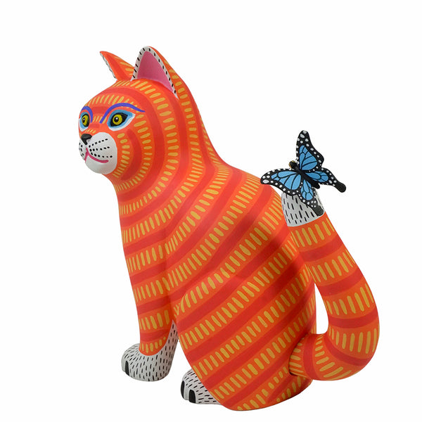 Luis Pablo: Alebrije Cat with Butterfly Woodcarving