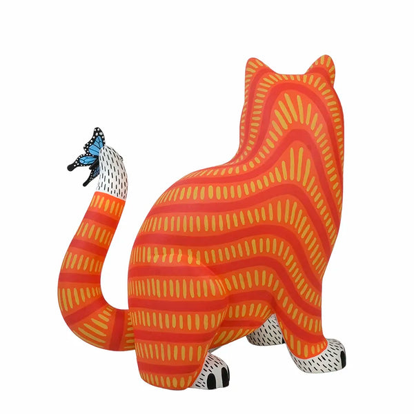 Luis Pablo: Alebrije Cat with Butterfly Woodcarving