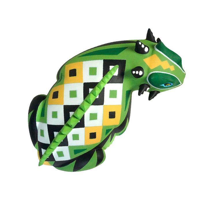 Oaxacan woodcarving of a crowned lizard