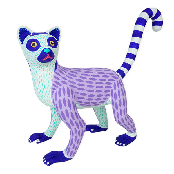 Lavender colored lemur woodcarving from Oaxaca