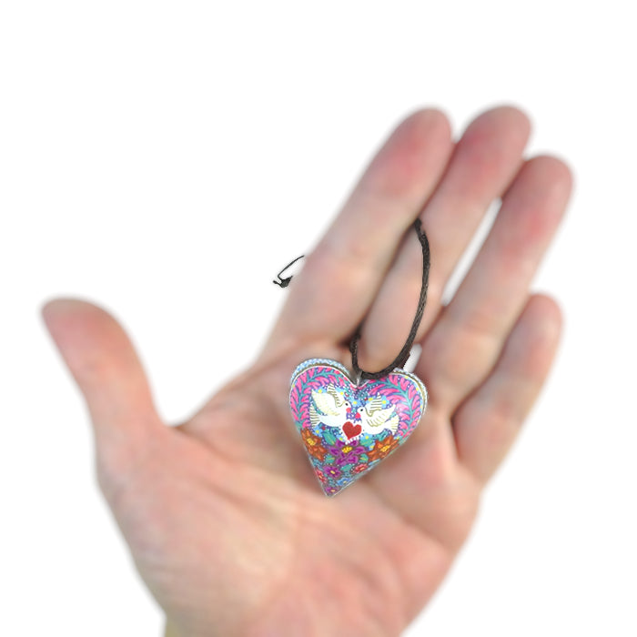 Maria Jimenez: Doves Heart Pendant Oaxaca Woodcarving