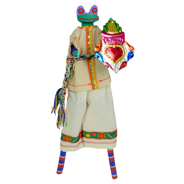 Martin Melchor: Frog on Stilts with Tin Ornament Woodcarving