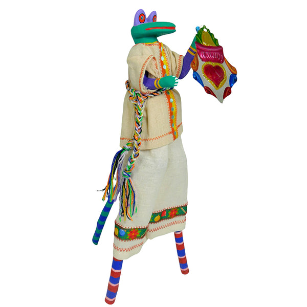 Martin Melchor: Frog on Stilts with Tin Ornament Woodcarving