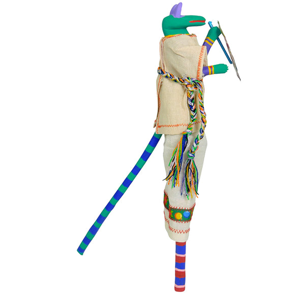 Martin Melchor: Frog on Stilts with Tin Ornament Woodcarving