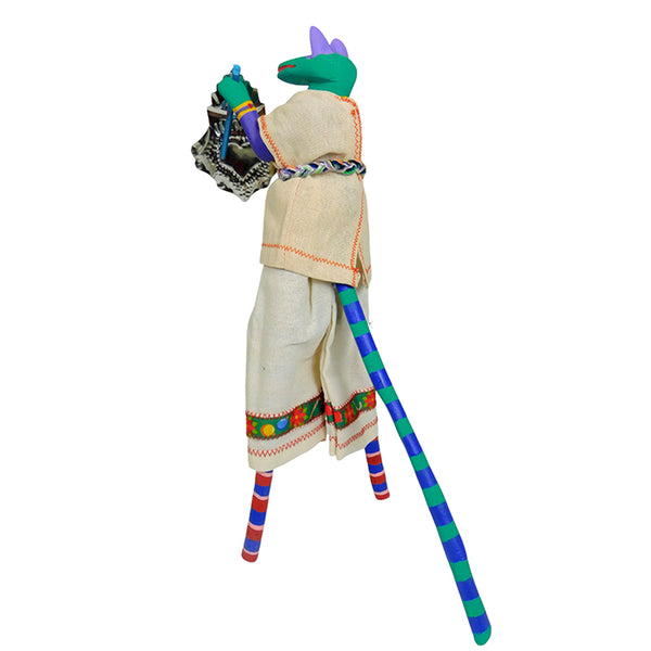 Martin Melchor: Frog on Stilts with Tin Ornament Woodcarving