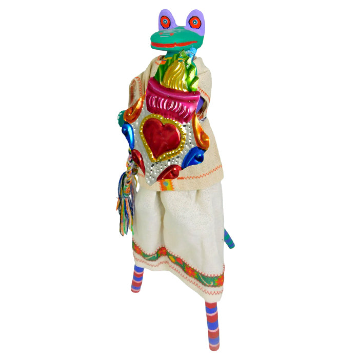 Alebrije woodcarving of a frog on stilts