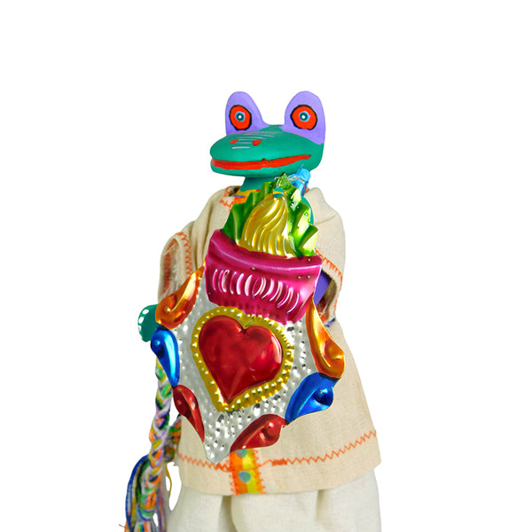 Martin Melchor: Frog on Stilts with Tin Ornament Woodcarving
