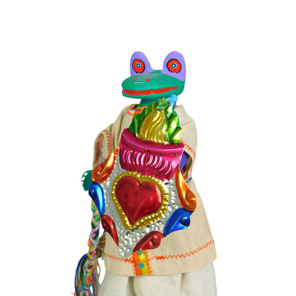 Martin Melchor: Frog on Stilts with Tin Ornament Woodcarving
