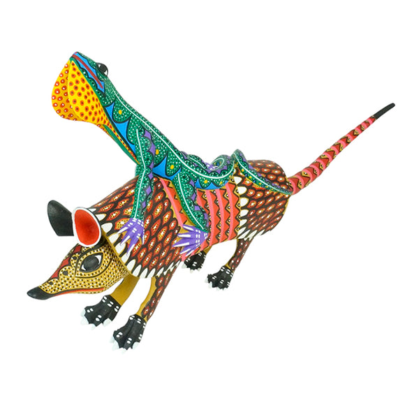 Narciso Gonzalez: Armadillo with Lizard Oaxacan Woodcarving
