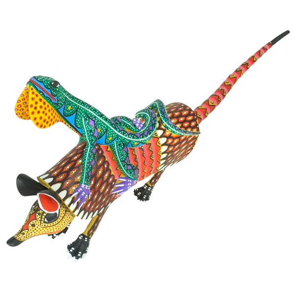 Narciso Gonzalez: Armadillo with Lizard Oaxacan Woodcarving