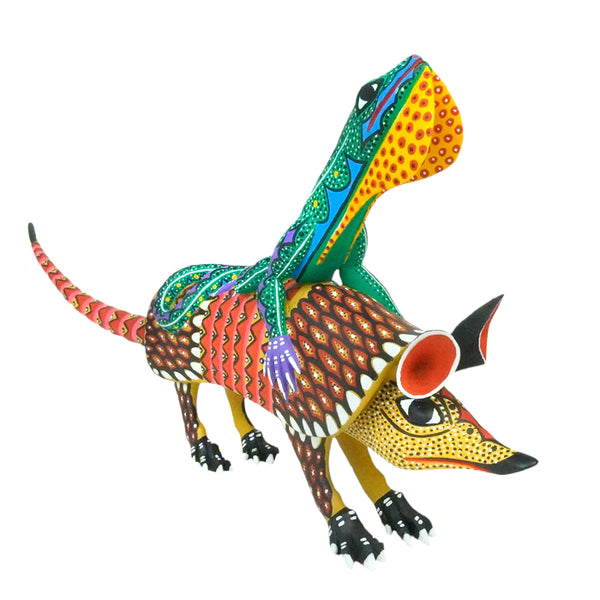 Narciso Gonzalez: Armadillo with Lizard Oaxacan Woodcarving