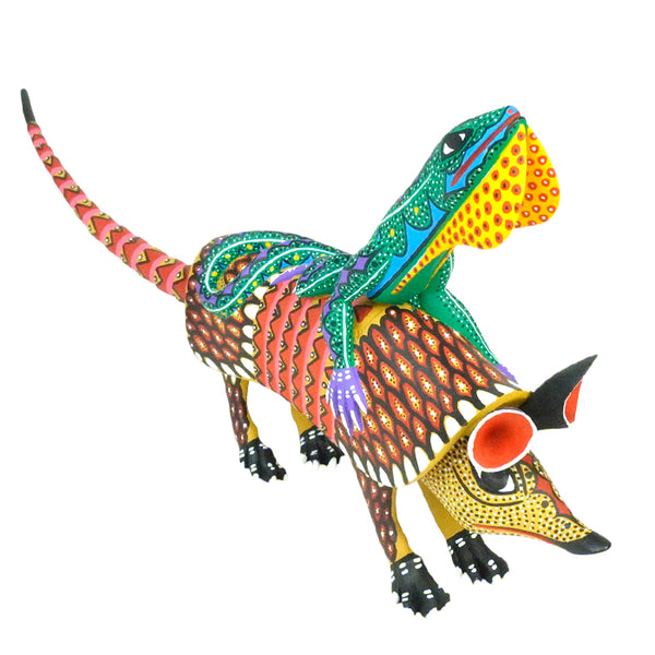 Narciso Gonzalez: Armadillo with Lizard Oaxacan Woodcarving